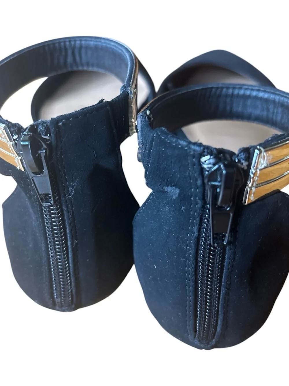 Bamboo Black Velvet Pointed Toe Ankle Strap Flats with Gold Accent Size 8